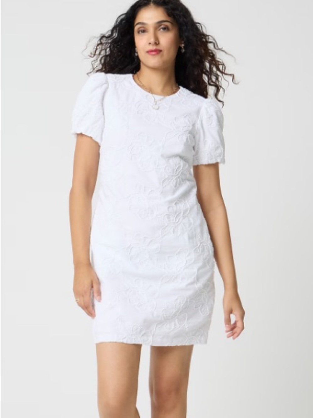 J crew white embroidered puff-sleeve mini dress